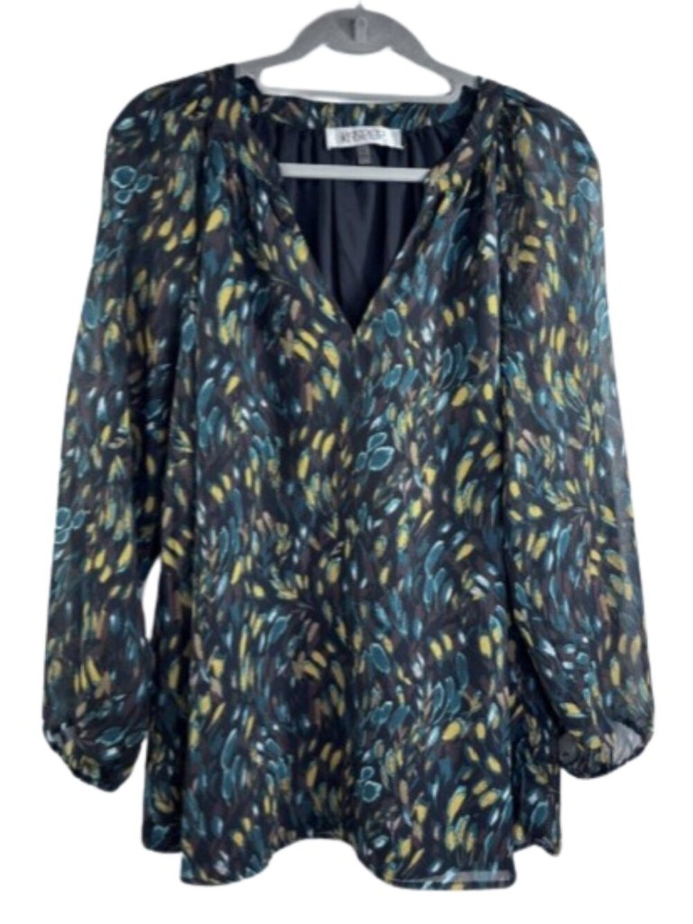 Kasper Women's Chiffon V Neck Long Sleeve Blouse Size 1X Multi Color